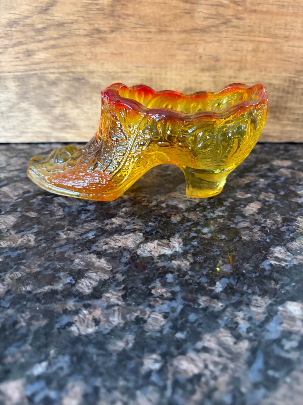 Amber-Red Carnival Glass Shoe